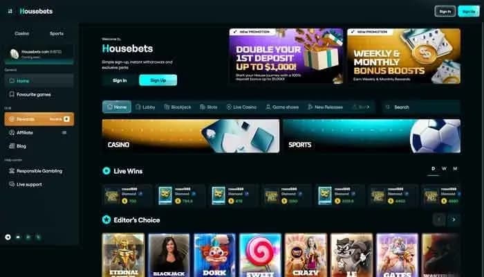 Housebets Casino website screenshot