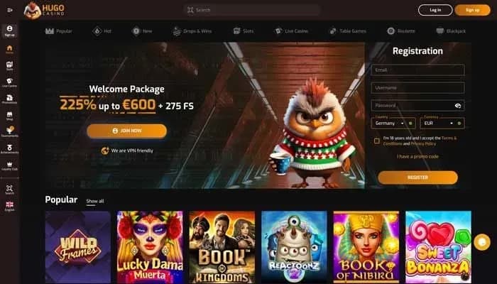 Hugo Casino website screenshot