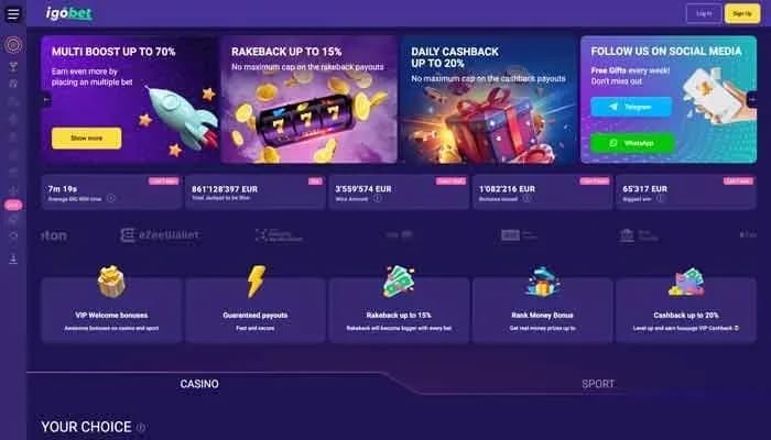 IgoBet Casino website screenshot