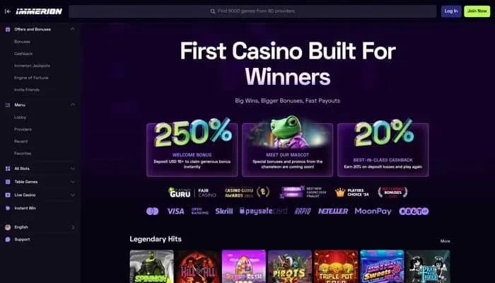 Immerion Casino website screenshot