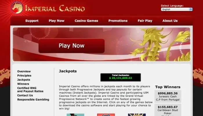 Imperial Casino website screenshot