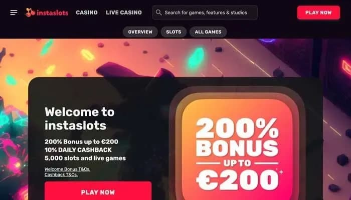 Instaslots Casino website screenshot