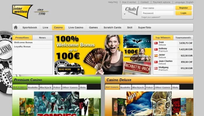 Interwetten Casino website screenshot