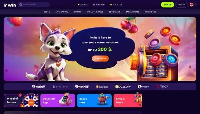 Irwin Casino website screenshot