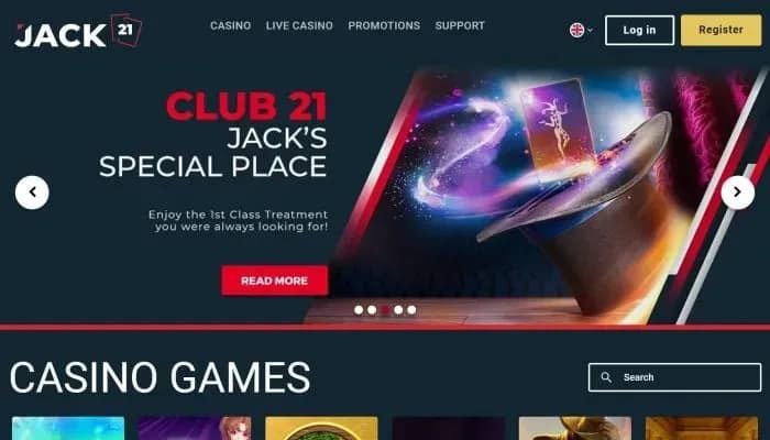 Jack21 Casino website screenshot