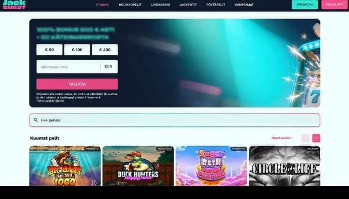 Jackburst Casino website screenshot