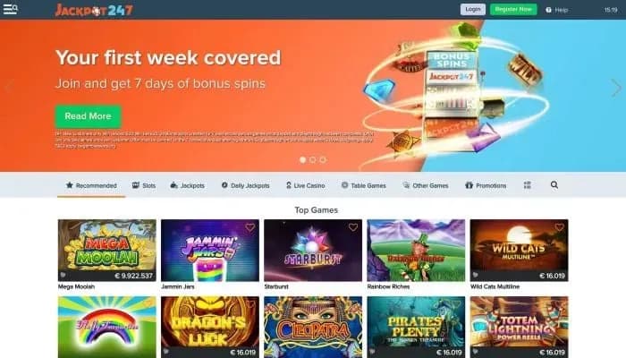 Jackpot247 Casino website screenshot