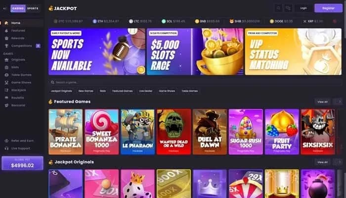 Jackpot.bet Casino website screenshot