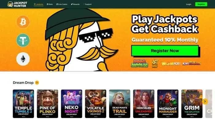 Jackpot Hunter Casino website screenshot