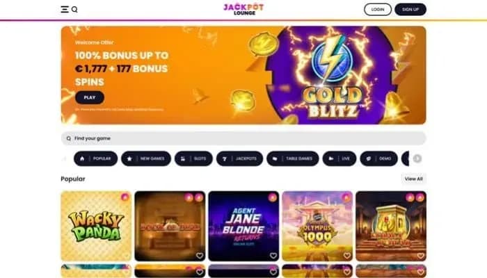 Jackpot Lounge Casino website screenshot