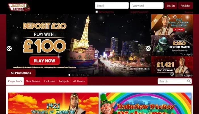 Jackpot Strike Casino website screenshot
