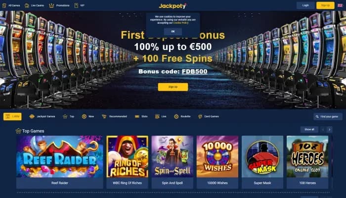 Jackpoty Casino website screenshot