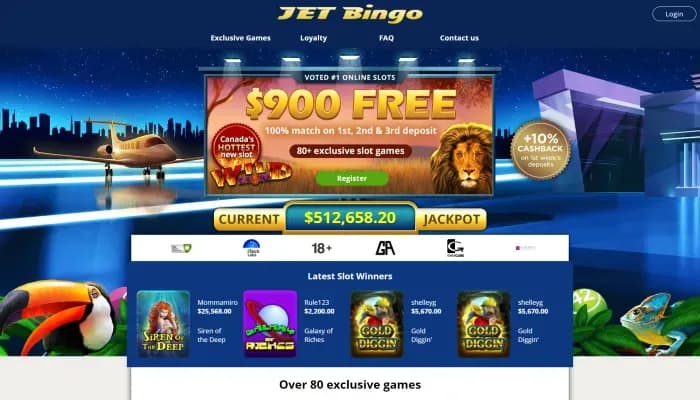 Jet Bingo Casino website screenshot