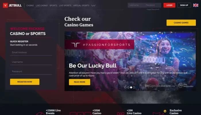 Jetbull Casino website screenshot