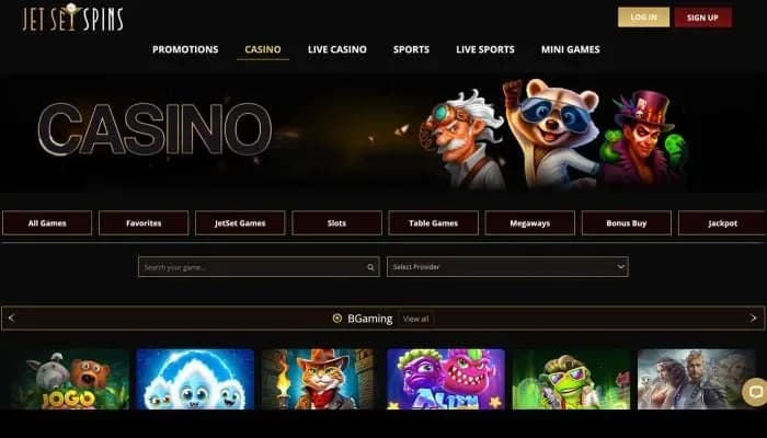 JetSetSpins Casino website screenshot