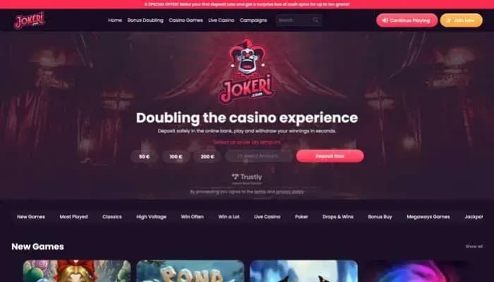 Jokeri Casino website screenshot