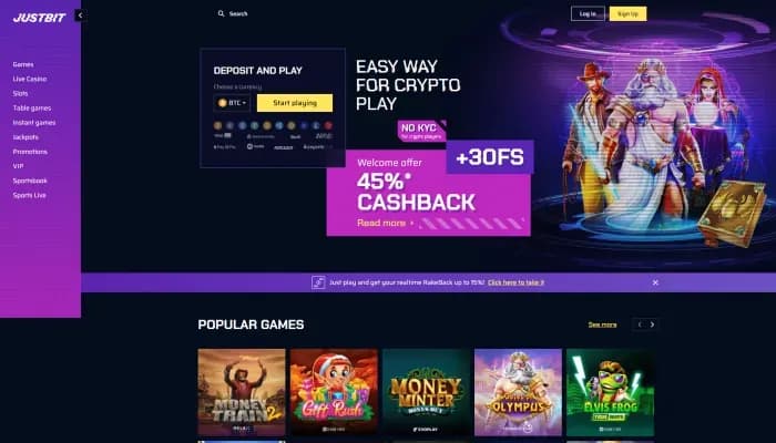 JustBit Casino website screenshot