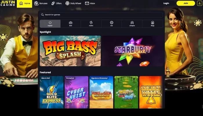 Justin Casino website screenshot
