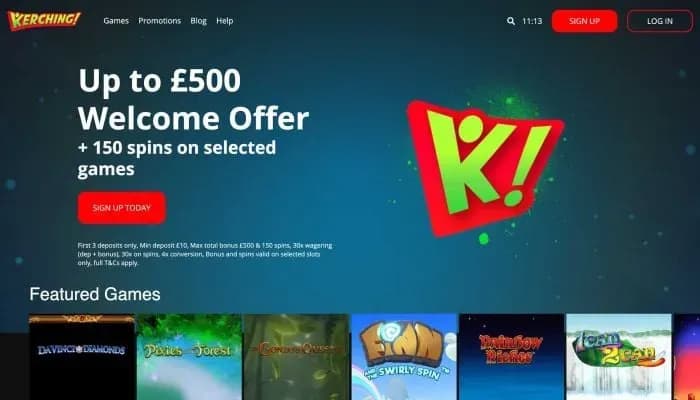 Kerching Casino website screenshot