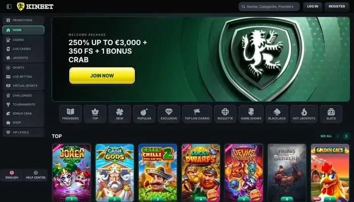 Kinbet Casino website screenshot