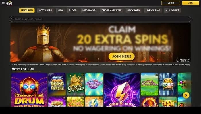 King Casino website screenshot