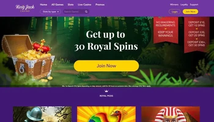 King Jack Casino website screenshot