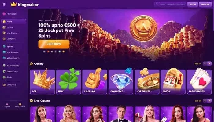 Kingmaker Casino website screenshot