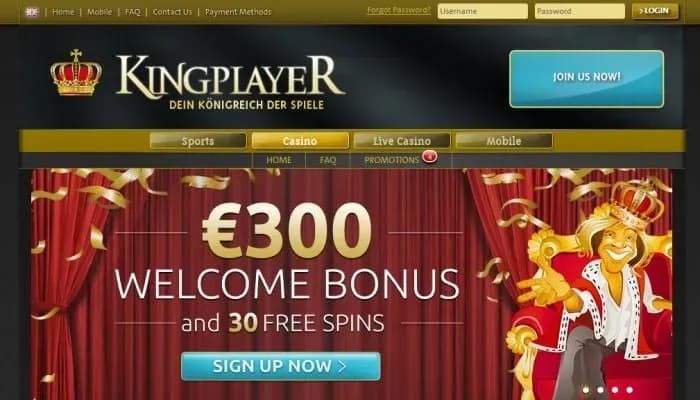 KingPlayer Casino website screenshot