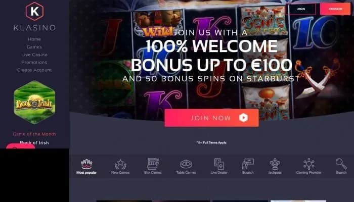 Klasino Casino website screenshot
