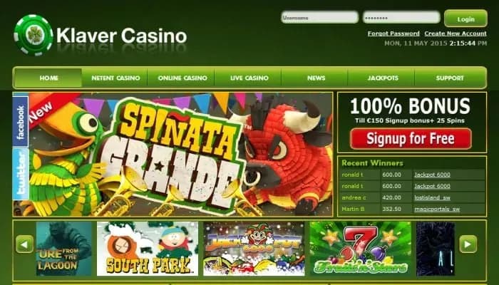 Klaver Casino website screenshot