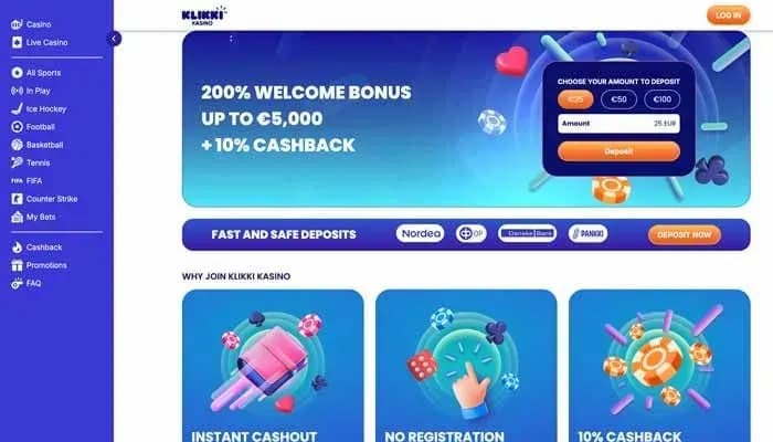 Klikki Kasino website screenshot