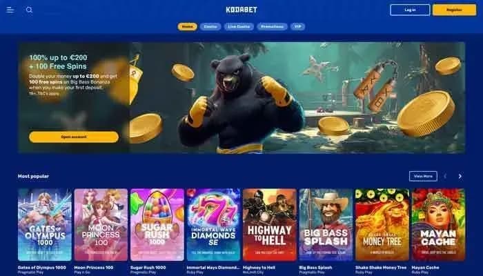 KodaBet Casino website screenshot