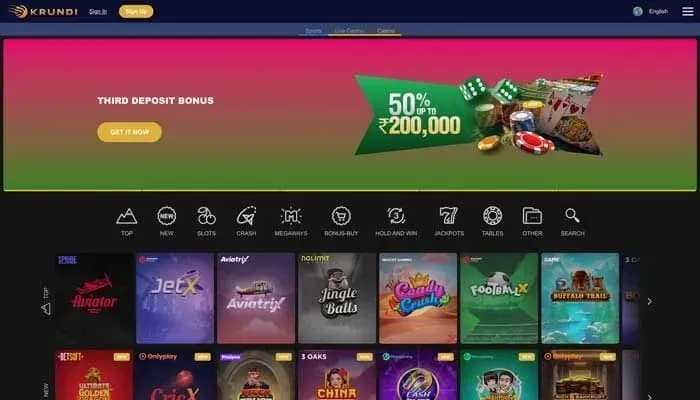 Krundi Casino website screenshot