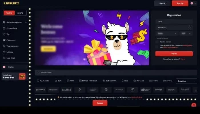 Lamabet Casino website screenshot