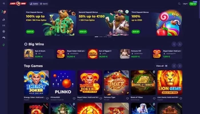 Lazybar Casino website screenshot