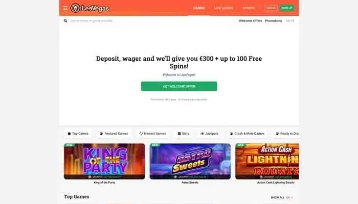 LeoVegas Casino website screenshot