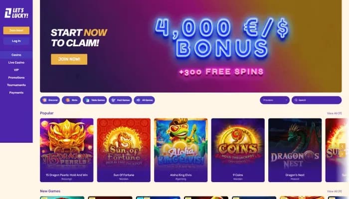 LetsLucky Casino website screenshot