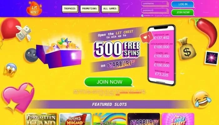 Lit Wins Casino website screenshot