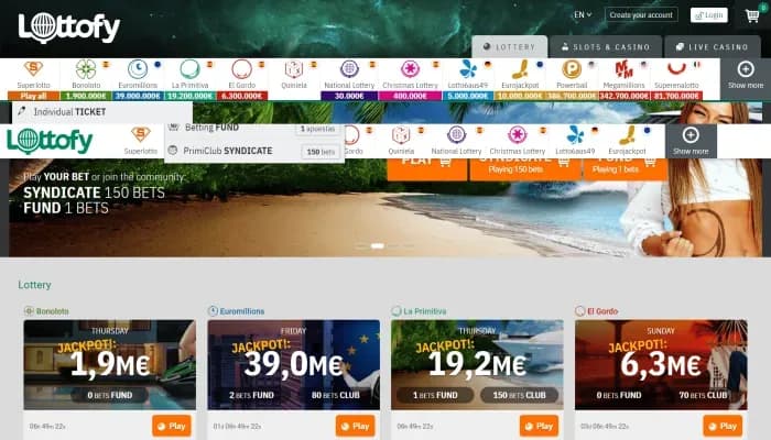Lottofy Casino website screenshot