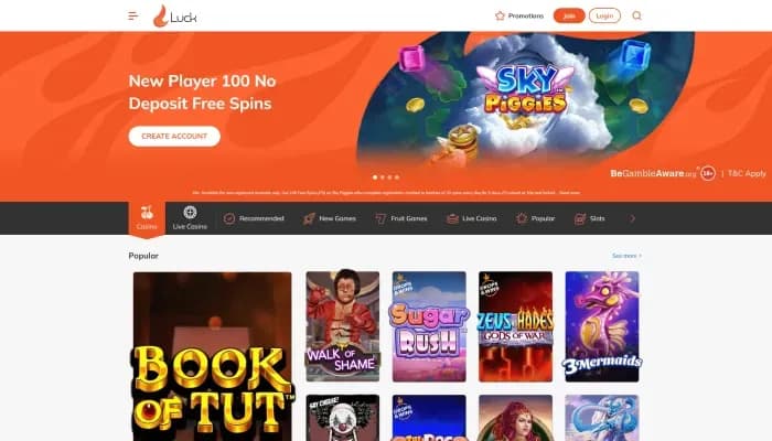 Luck Casino website screenshot