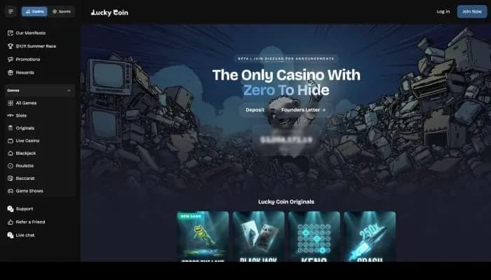 Lucky Coin Casino website screenshot