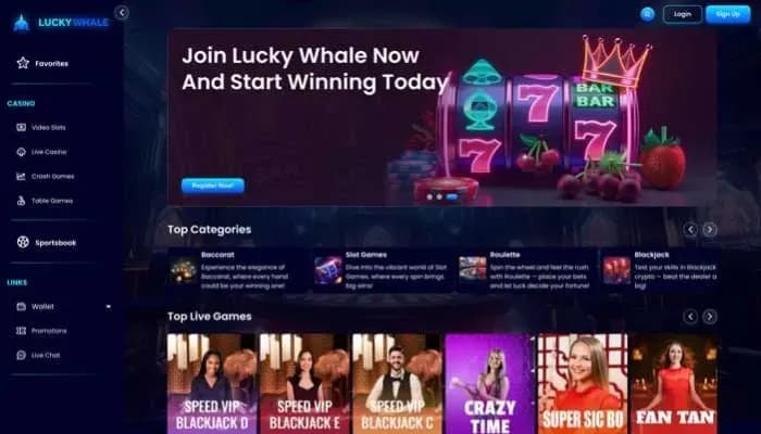 Lucky Whale Casino website screenshot