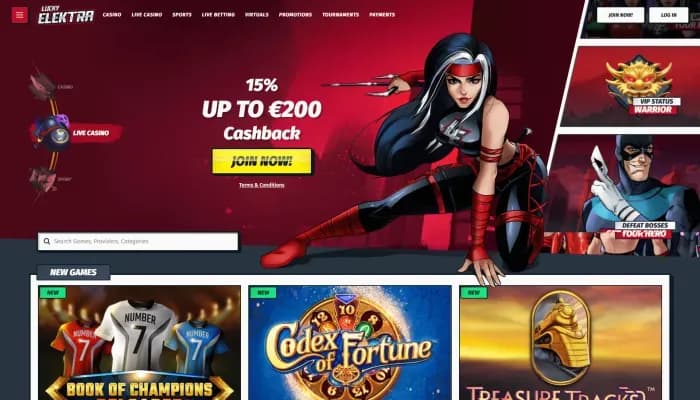 LuckyElektra Casino website screenshot