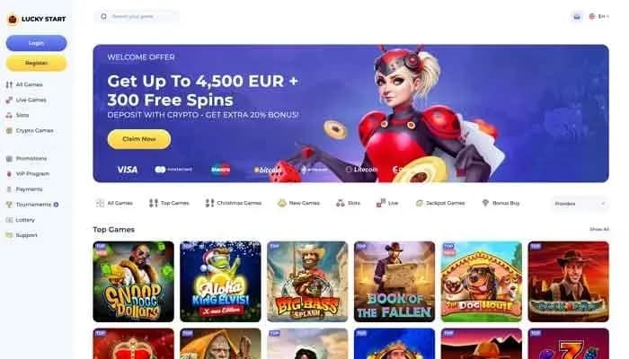 Luckystart Casino website screenshot