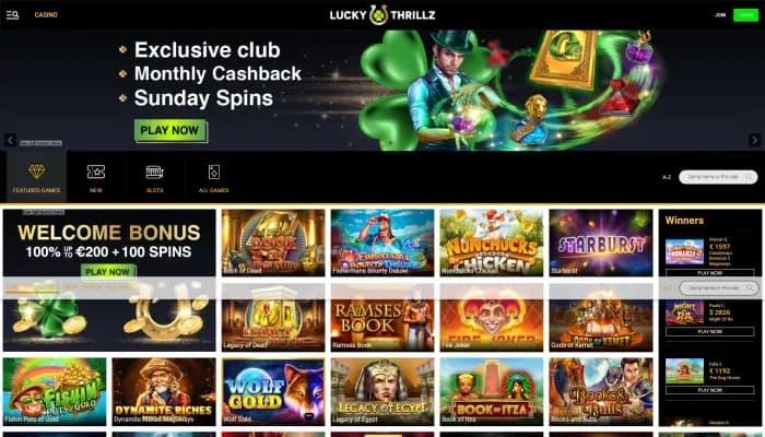 LuckyThrillz Casino website screenshot