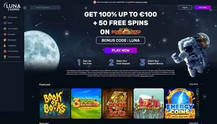 Luna Casino website screenshot