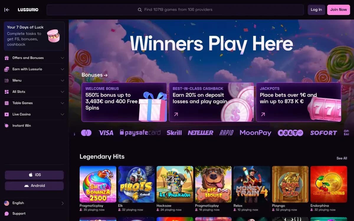 Lussurio Casino website screenshot