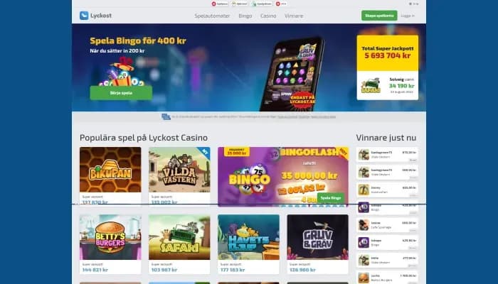 Lyckost Casino website screenshot