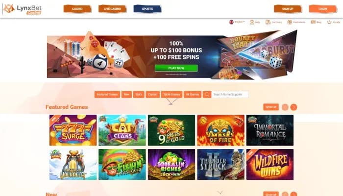 LynxBet Casino website screenshot