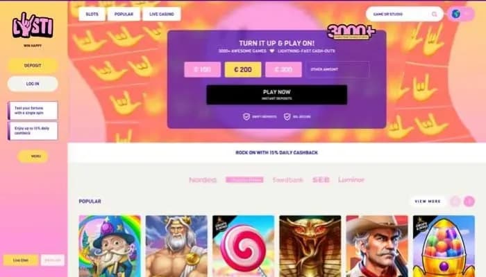 Lysti Casino website screenshot